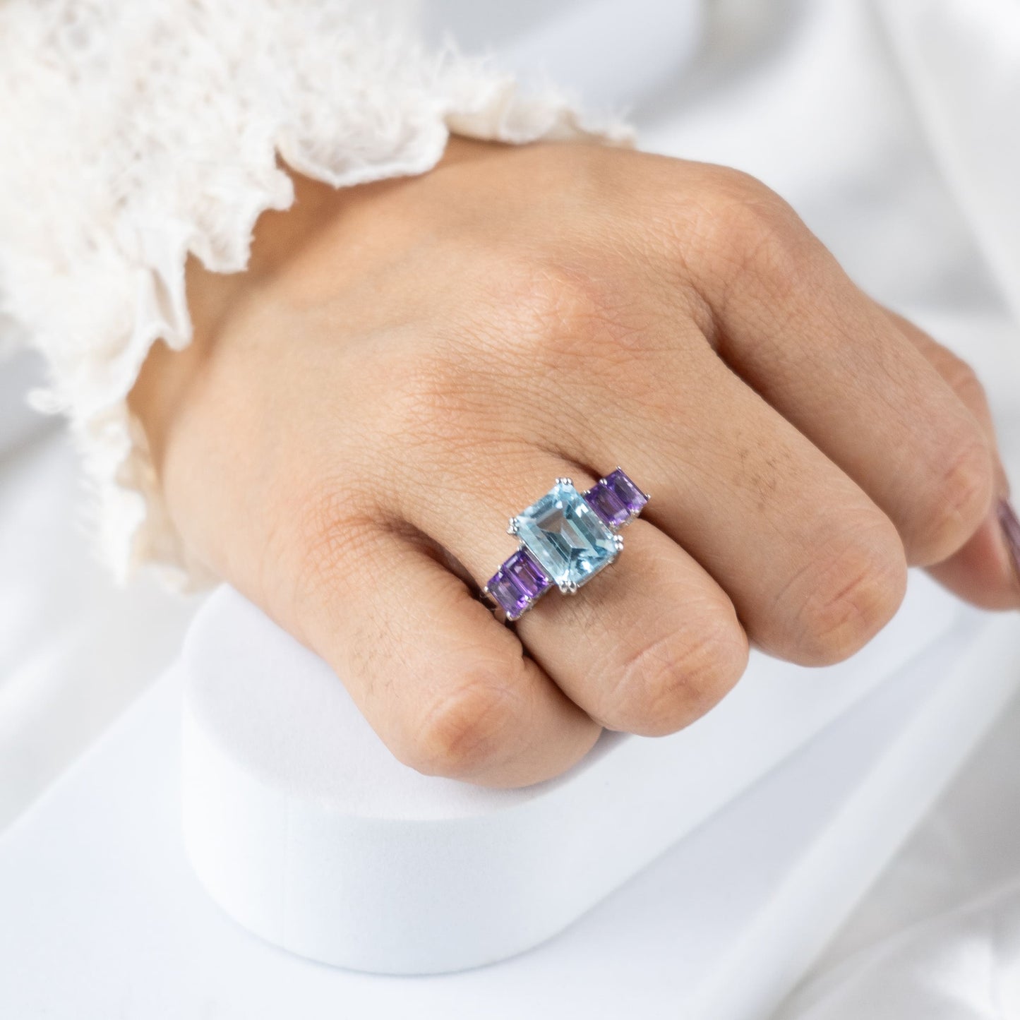 Octagon Fusion Sky Blue Topaz & Amethyst Ring