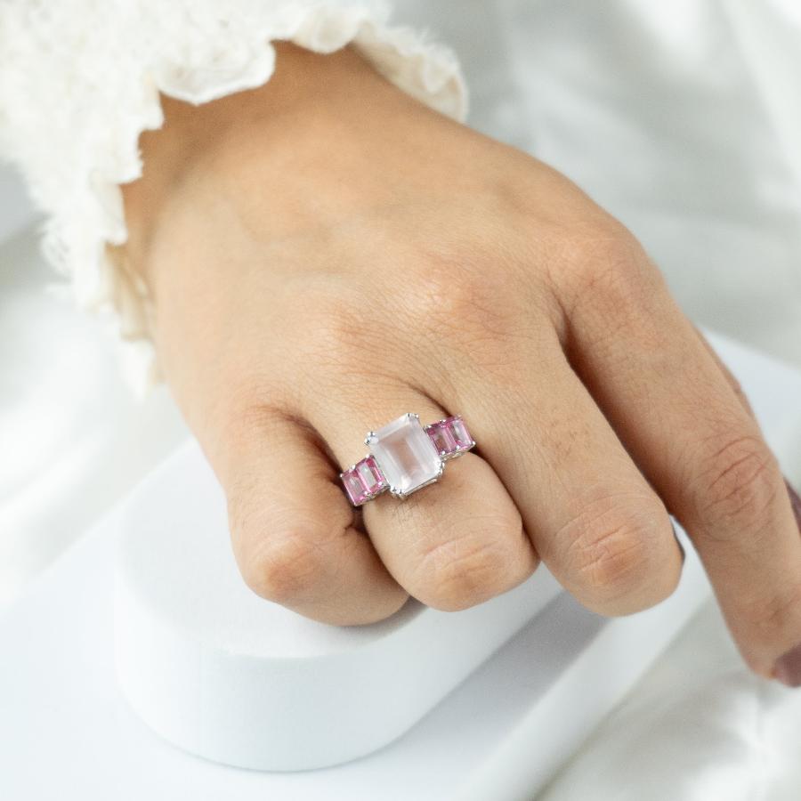 Octagon Fusion Rose Quartz + Pink Topaz Ring