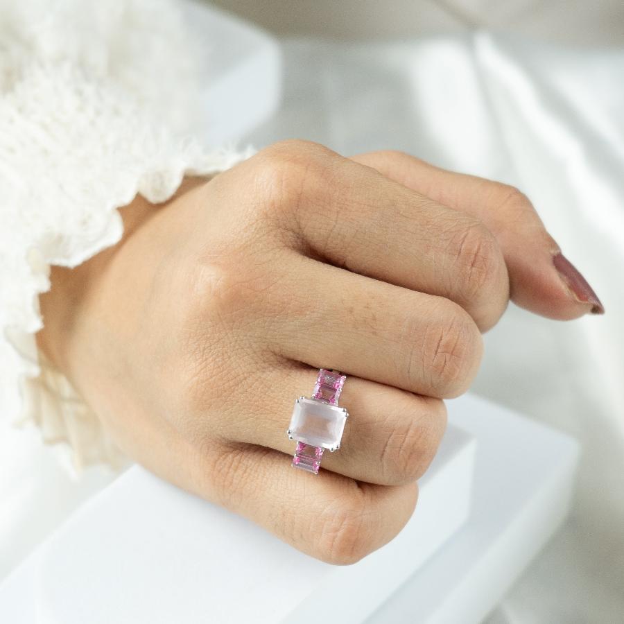 Octagon Fusion Rose Quartz + Pink Topaz Ring