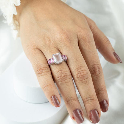 Octagon Fusion Rose Quartz + Pink Topaz Ring