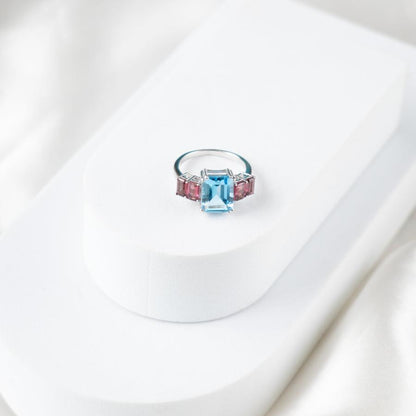 Octagon Fusion Blue Topaz + Pink Tourmaline Ring