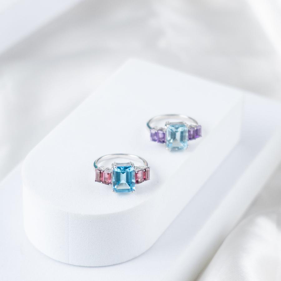 Octagon Fusion Blue Topaz + Pink Tourmaline Ring