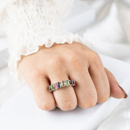 Graceful Curve Multi Tourmaline Ring