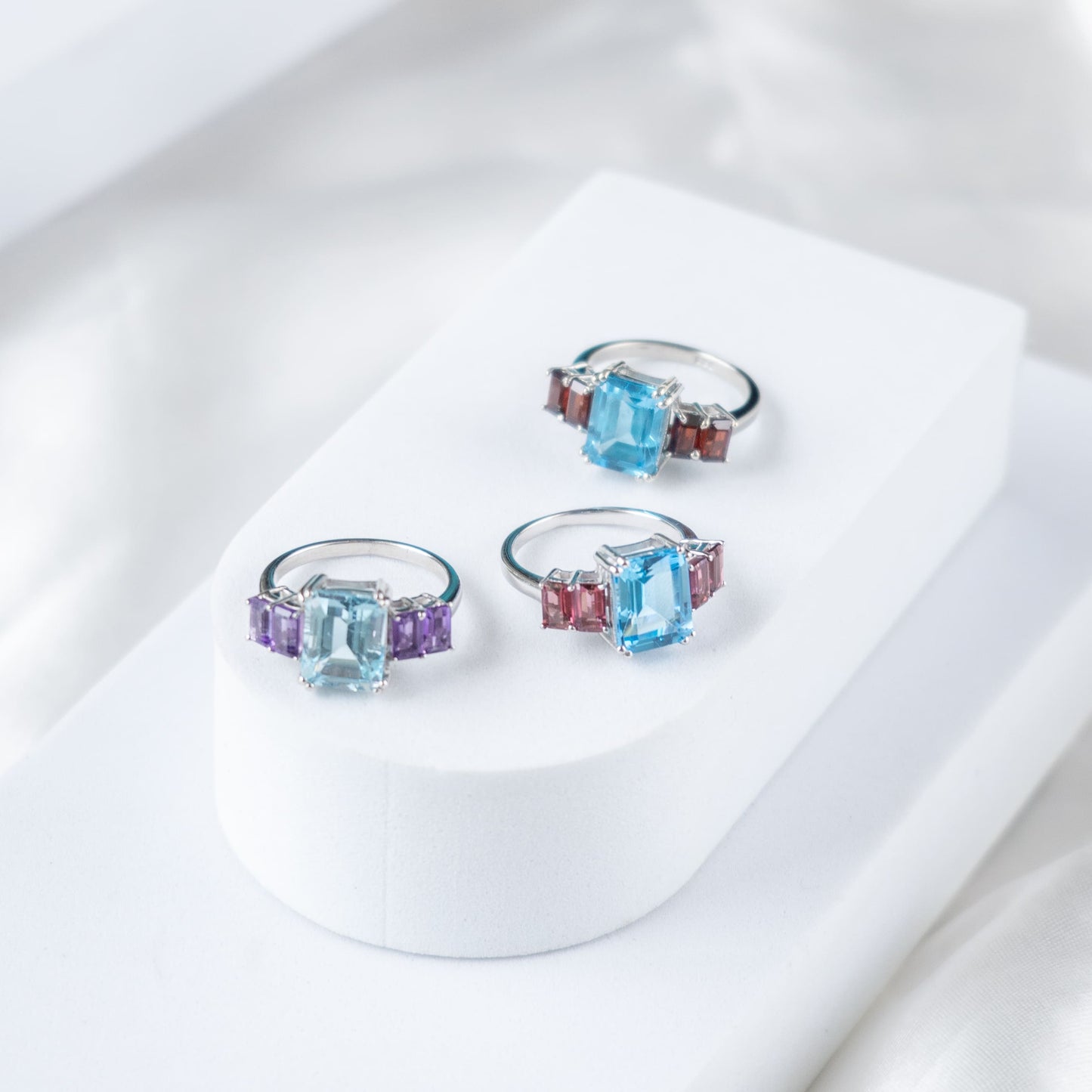 Octagon Fusion Sky Blue Topaz & Amethyst Ring