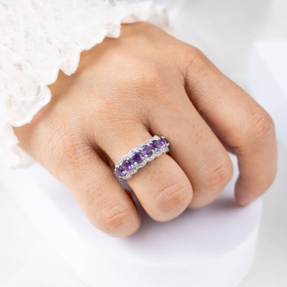 Sparkling Halo Amethyst Ring Band