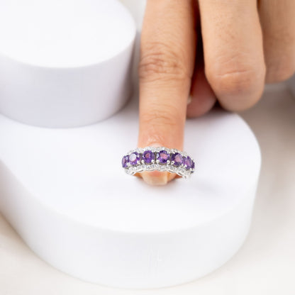 Sparkling Halo Amethyst Ring Band