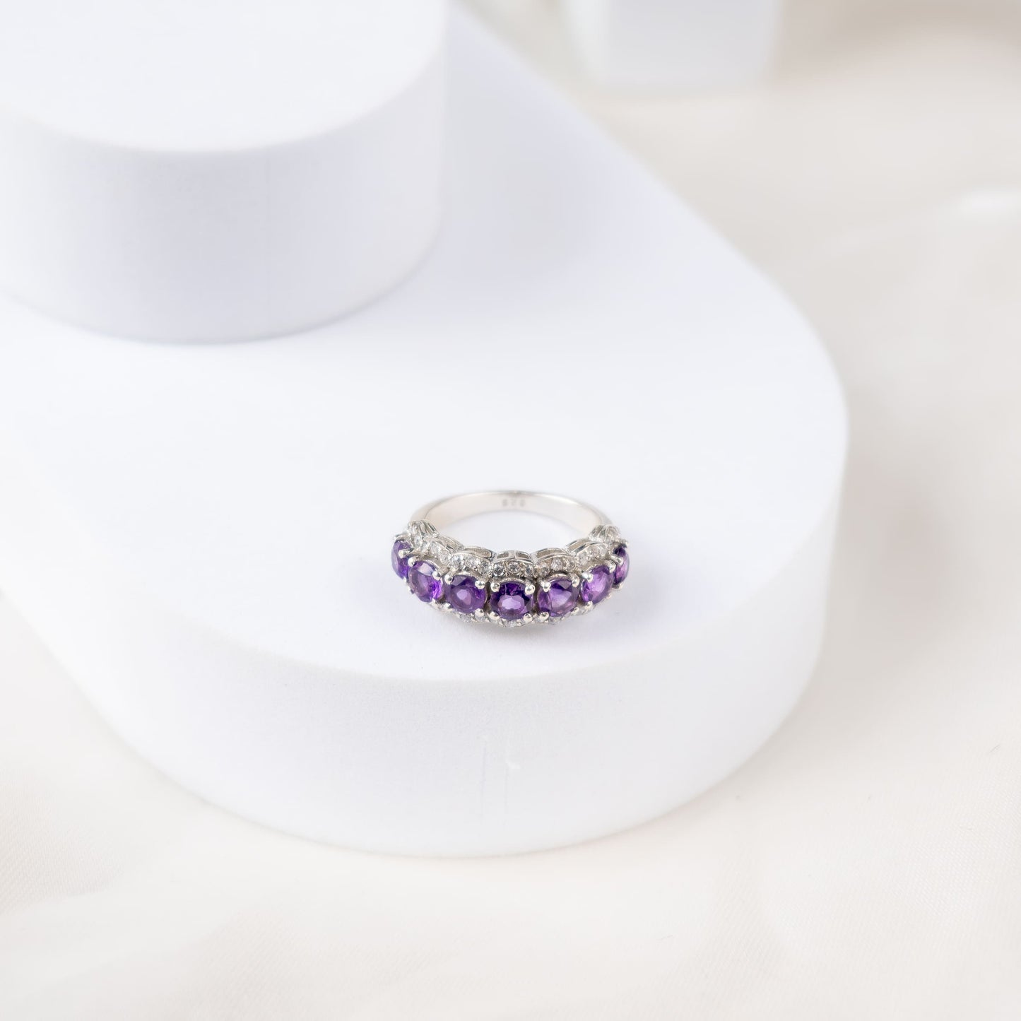 Sparkling Halo Amethyst Ring Band