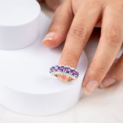 Sparkling Halo Amethyst Ring Band