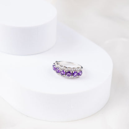 Sparkling Halo Amethyst Ring Band